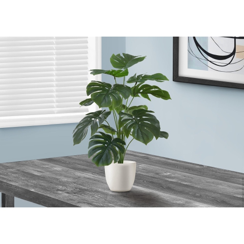 Monarch Specialties I 9551 - Artificial Plant, 24" Tall, Monstera, Indoor, Faux, Fake, Table, Greenery, Potted, Real Touch, Decorative, Green Leaves,