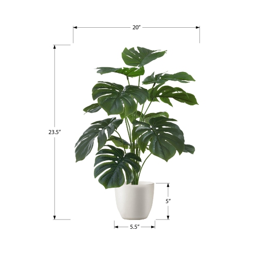 Monarch Specialties I 9551 - Artificial Plant, 24" Tall, Monstera, Indoor, Faux, Fake, Table, Greenery, Potted, Real Touch, Decorative, Green Leaves,