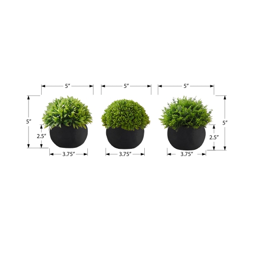 Monarch Specialties I 9552 - Artificial Plant, 5" Tall, Grass, Indoor, Faux, Fake, Table, Greenery, Potted, Set Of 3, Decorative, Green Plants, Black