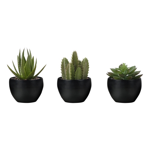 Monarch Specialties I 9556 - Artificial Plant, 6" Tall, Succulent, Indoor, Faux, Fake, Table, Greenery, Potted, Set Of 3, Decorative, Green Plants,