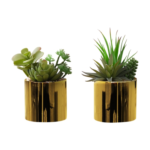 Monarch Specialties I 9553 - Artificial Plant, 7" Tall, Succulent, Indoor, Faux, Fake, Table, Greenery, Potted, Set Of 2, Decorative, Green Plants,