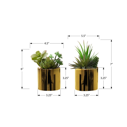 Monarch Specialties I 9553 - Artificial Plant, 7" Tall, Succulent, Indoor, Faux, Fake, Table, Greenery, Potted, Set Of 2, Decorative, Green Plants,