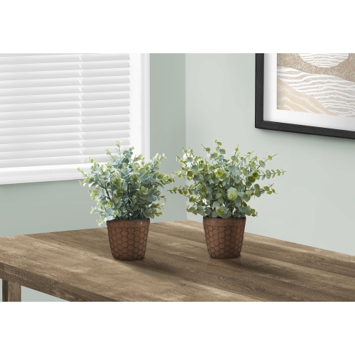 Monarch Specialties I 9560 - Artificial Plant, 13" Tall, Eucalyptus Grass, Indoor, Faux, Fake, Table, Greenery, Potted, Set Of 2, Decorative, Green