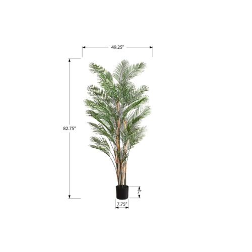 Monarch Specialties I 9590 - Artificial Plant, 83" Tall, Palm Tree, Decorative, Floor, Indoor, Potted, Real Touch, Green Leaves, Black Pot