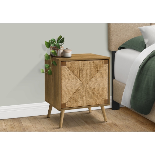 Monarch Specialties I 2794 - Accent Table, End, Storage, Small, Side, Living Room, Lamp, Light Walnut Laminate, Seagrass, Modern