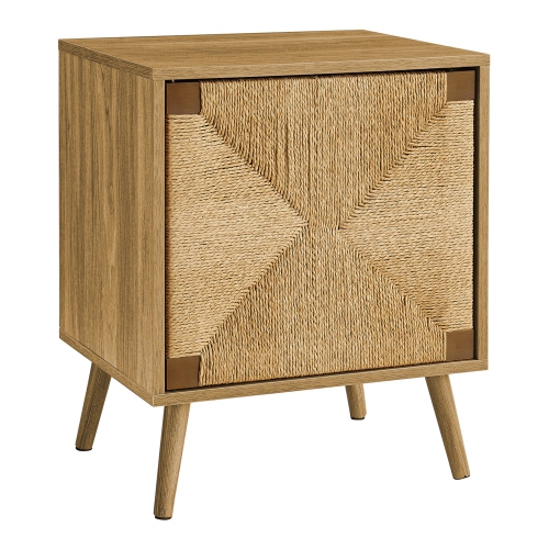 Monarch Specialties I 2794 - Accent Table, End, Storage, Small, Side, Living Room, Lamp, Light Walnut Laminate, Seagrass, Modern