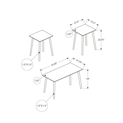 Monarch Specialties I 7898P - Table Set, 3pcs Set, Accent, Coffee, End, Living Room, Walnut Laminate, Contemporary, Modern