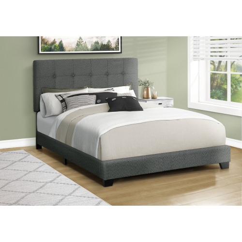 MONARCH SPECIALTIES  I 5803Q - Bed, Bedroom, Frame Only, Queen Size, Upholstered, Dark Boucle, Transitional In Grey