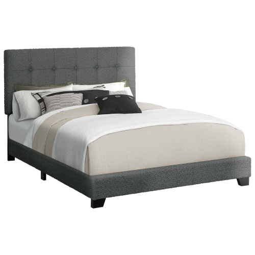 Monarch Specialties I 5803Q - Bed, Bedroom, Frame Only, Queen Size, Upholstered, Dark Grey Boucle, Transitional