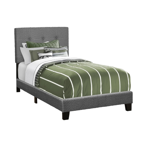 Monarch Specialties I 5803T - Bed, Twin Size, Upholstered, Bedroom, Frame Only, Youth, Teen, Juvenile, Dark Grey Boucle, Transitional