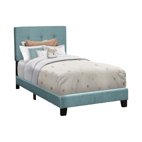 Monarch Specialties I 5806T - Bed, Twin Size, Upholstered, Bedroom, Frame Only, Youth, Teen, Juvenile, Light Blue Boucle, Transitional