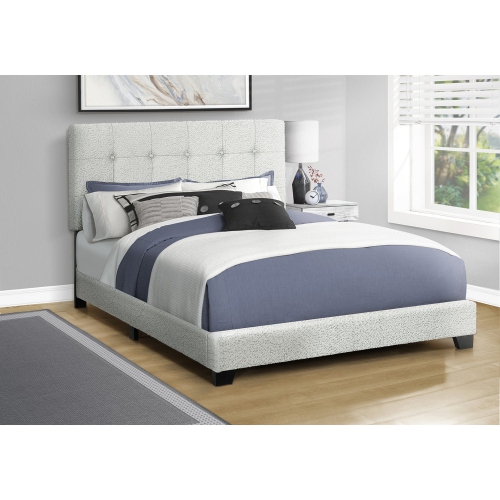 Image 1 of 3.. Monarch Specialties I 5801Q - Bed, Queen Size, Upholstered, Frame Only, Bedroom, Light Grey Boucle, Transitional