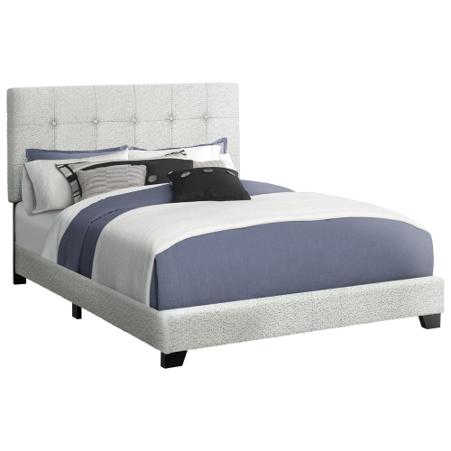 Monarch Specialties I 5801Q - Bed, Queen Size, Upholstered, Frame Only, Bedroom, Light Grey Boucle, Transitional