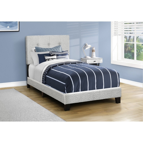 MONARCH SPECIALTIES  I 5801T - Bed, Twin Size, Upholstered, Frame Only, Bedroom, Juvenile, Youth, Light Boucle, Transitional In Grey