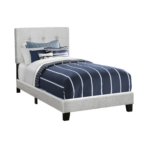 Monarch Specialties I 5801T - Bed, Twin Size, Upholstered, Frame Only, Bedroom, Juvenile, Youth, Light Grey Boucle, Transitional