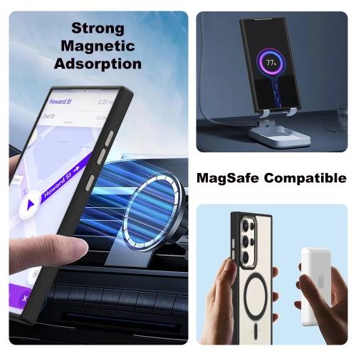 [CS] Transparent Hard PC Hybrid Magnetic MagSafe Case Cover for Samsung Galaxy S25 Ultra, Black