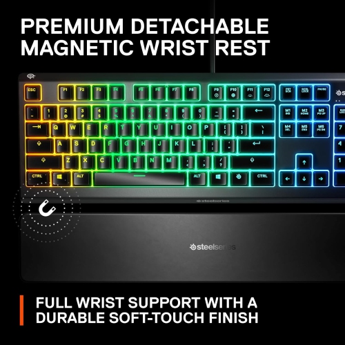 SteelSeries Apex 3 RGB Gaming Keyboard – 10-Zone RGB Illumination – IP32 Water Resistant – Premium Magnetic Wrist Rest