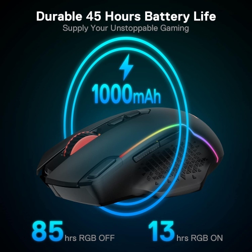 Redragon M810 Pro Wireless Gaming Mouse, 10000 DPI Wired/Wireless Mouse w/Rapid Fire Key, 8 Macro Buttons, 45-Hour Durable Power Capacity and RGB