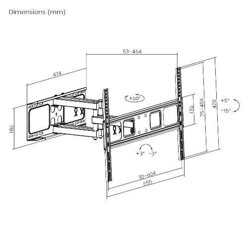 Brateck Classic Full-Motion TV Wall Mount [LPA52-466] most 37"-70" flat panel TVs up to 40kg/88lbs.