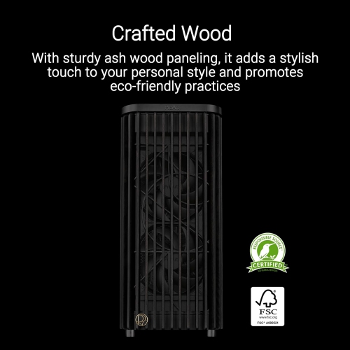 ASUS ProArt PA401 Wood Edition ATX Mid-Tower Case – Tempered Glass, FSC-Certified Wooden Front Panel, Dual 160mm Fans, Power & Reset Button Lock,