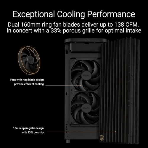 ASUS ProArt PA401 Wood Edition ATX Mid-Tower Case – Tempered Glass, FSC-Certified Wooden Front Panel, Dual 160mm Fans, Power & Reset Button Lock,