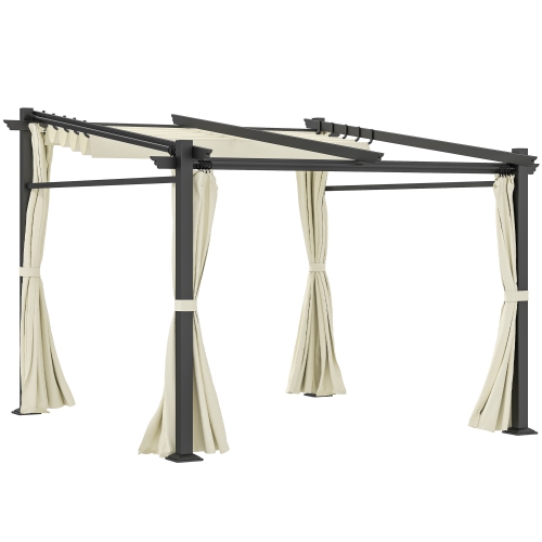 Image 1 de 9.. Pergola en métal Outsunny avec auvent coulissant, 10 x 10 pi, auvent en pergola rétractable pour l'extérieur, patio, beige