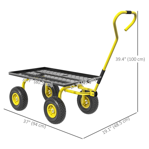 Outsunny Heavy Duty Garden Wagon Cart, Utility Wagon Cart with Metal Frame, 10" Wheels and 180° Rotating Handle, 330 lbs Capacity, for Garden, Beach,