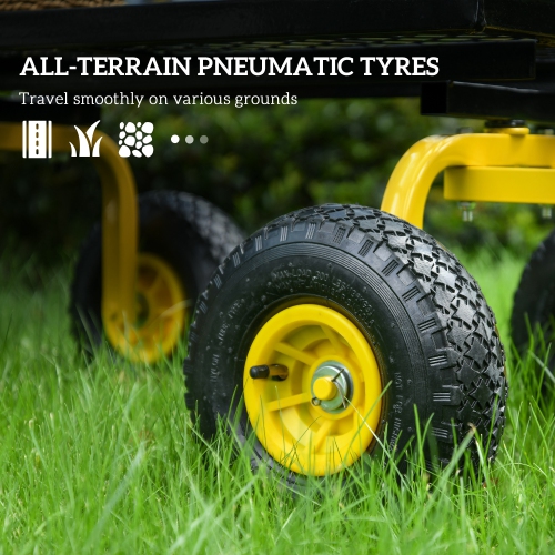 Outsunny Heavy Duty Garden Wagon Cart, Utility Wagon Cart with Metal Frame, 10" Wheels and 180° Rotating Handle, 330 lbs Capacity, for Garden, Beach,