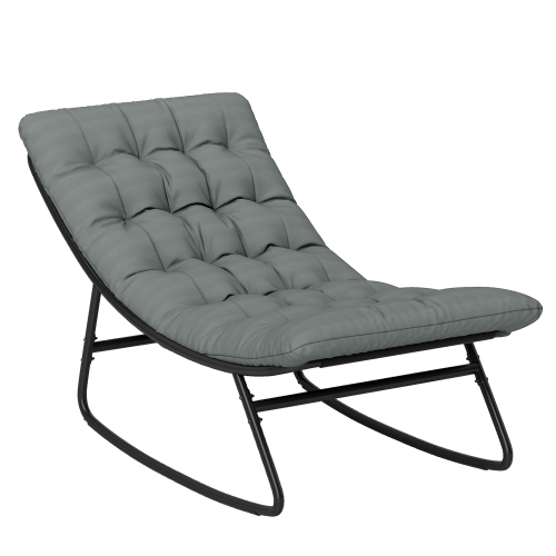 Outsunny Outdoor Rocking Chair with Cushion, Patio Rocking Chair with Mesh Deep Seat, Steel Frame Rocking Outdoor Patio Chair for Indoor, Porch,