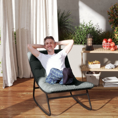 Outsunny Outdoor Rocking Chair with Cushion, Patio Rocking Chair with Mesh Deep Seat, Steel Frame Rocking Outdoor Patio Chair for Indoor, Porch,