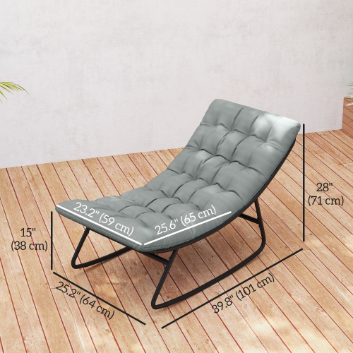 Outsunny Outdoor Rocking Chair with Cushion, Patio Rocking Chair with Mesh Deep Seat, Steel Frame Rocking Outdoor Patio Chair for Indoor, Porch,