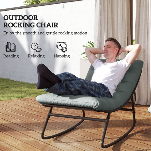 Outsunny Outdoor Rocking Chair with Cushion, Patio Rocking Chair with Mesh Deep Seat, Steel Frame Rocking Outdoor Patio Chair for Indoor, Porch,