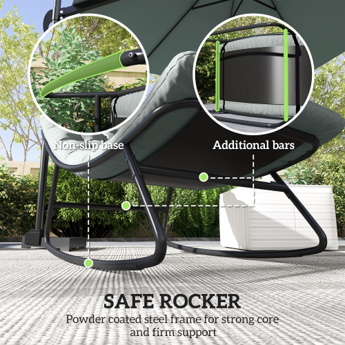 Outsunny Outdoor Rocking Chair with Cushion, Patio Rocking Chair with Mesh Deep Seat, Steel Frame Rocking Outdoor Patio Chair for Indoor, Porch,