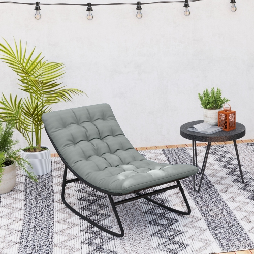 Outsunny Outdoor Rocking Chair with Cushion, Patio Rocking Chair with Mesh Deep Seat, Steel Frame Rocking Outdoor Patio Chair for Indoor, Porch,