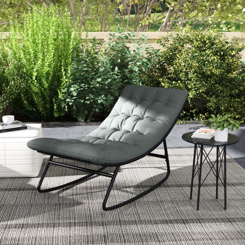 Outsunny Outdoor Rocking Chair with Cushion, Patio Rocking Chair with Mesh Deep Seat, Steel Frame Rocking Outdoor Patio Chair for Indoor, Porch,