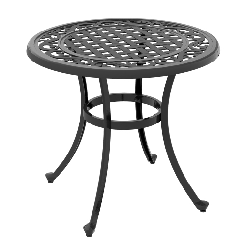 Outsunny 23.6" Patio Table, Outdoor Coffee Table, Round Hollow Top Design Side Table with Cast Aluminium Frame, Adjustable Feet for Garden, Balcony,