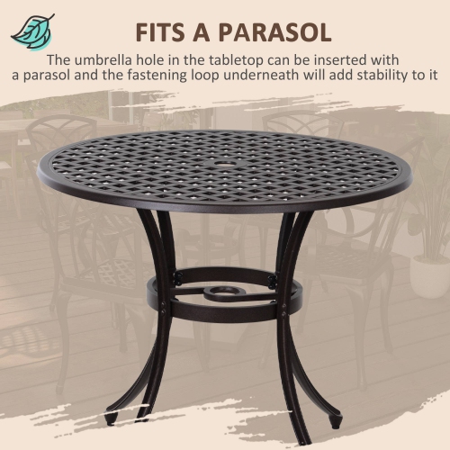 Outsunny 5 Pieces Outdoor Dining Set, Cast Aluminium Patio Table and Chairs with Parasol Hole for Garden Backyard Poolside, Patio Dining Set for 4,