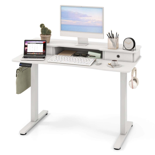 COSTWAY  48"x 24" Electric Standing Desk With 2 Drawers Monitor Stand Storage Shelf