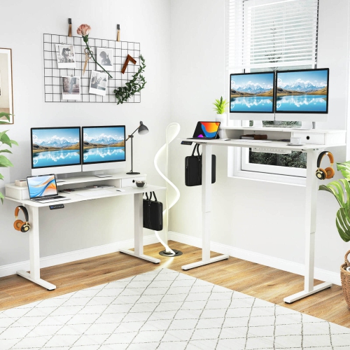 Costway 55"x 24" Electric Standing Desk with 2 Drawers Monitor Stand Storage Shelf