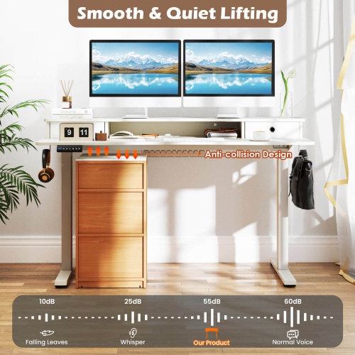 Costway 55"x 24" Electric Standing Desk with 2 Drawers Monitor Stand Storage Shelf