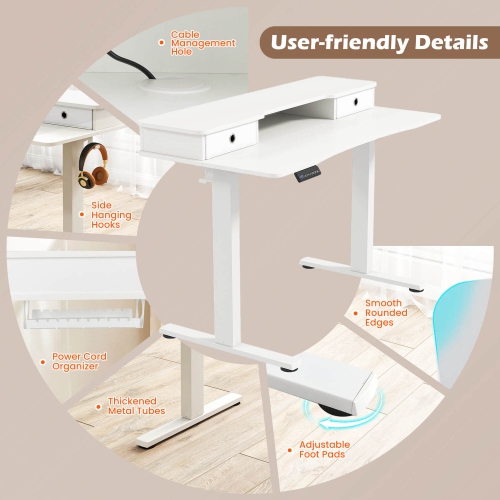Costway 55"x 24" Electric Standing Desk with 2 Drawers Monitor Stand Storage Shelf