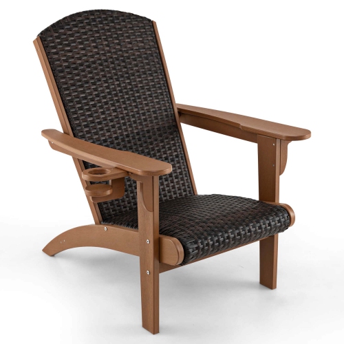 Chaise de patio Adirondack de Costway avec siège rembourré en rotin Accoudoirs larges et porte-gobelet dissimulé