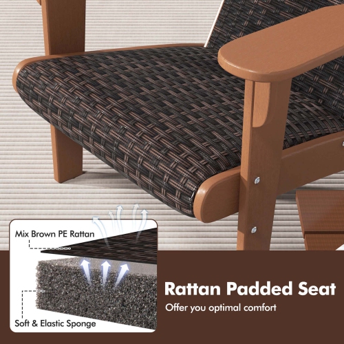 Costway Patio Adirondack Chair with Rattan Padded Seat Wide Armrests & Hidden Cupholder