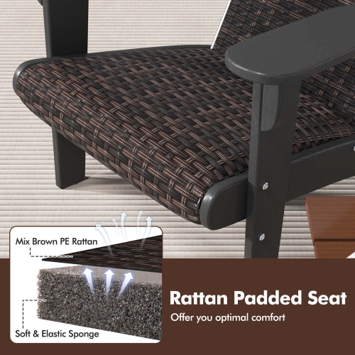 Costway Patio Adirondack Chair with Rattan Padded Seat Wide Armrests & Hidden Cupholder