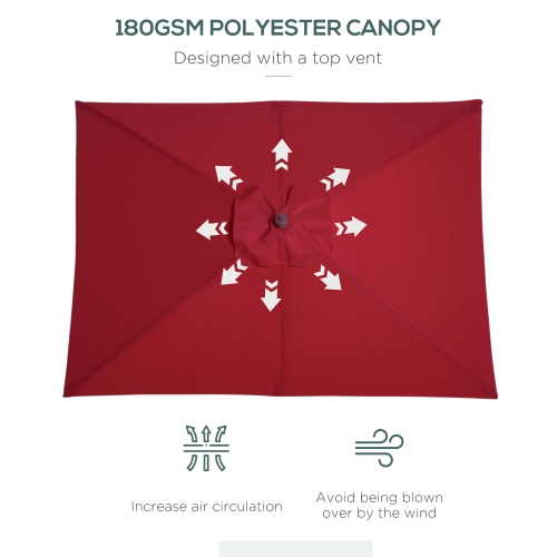 Outsunny 6.6 x 5ft Fir Wooden Patio Umbrella Market Parasol Tilt Mechanism 6 Ribs Garden Sunshade Wine Red