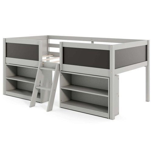 Image 1 of 10.. Costway Twin Size Low Loft Bed with Ramp Ladder & Bookcases Full-length Safety Guardrail