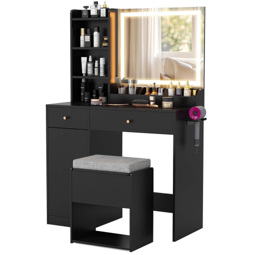Costway Vanity Set Dressing Table and Chair Set with 3 Lighting Modes & Mirror and Lights
