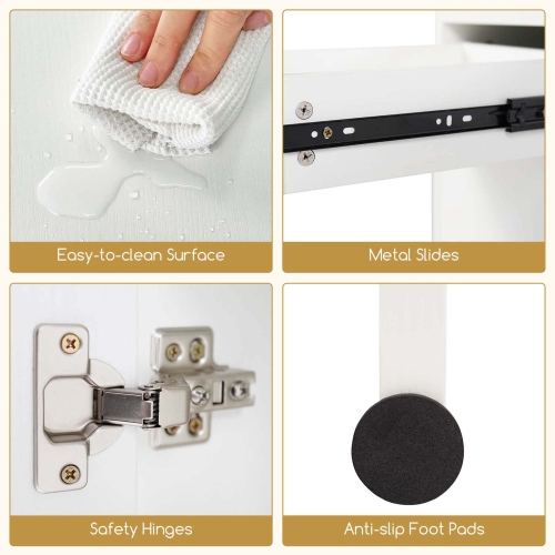 Ensemble coiffeuse avec table à langer et chaise de Costway, 3 modes d'éclairage, miroir et lumières