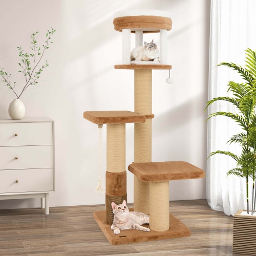 Arbre pour chat intérieur de 65&nbsp;po de Costway avec tondeuse auto-toiletteuse en perche rembourrée amovible