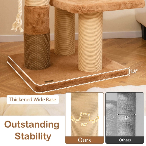 Arbre pour chat intérieur de 65&nbsp;po de Costway avec tondeuse auto-toiletteuse en perche rembourrée amovible